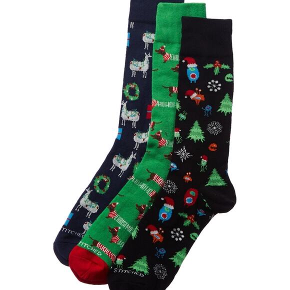 NWT Holiday Unisex Llamas, Weiner Dogs & Monsters Socks 3 pack Gift Box - Picture 1 of 4